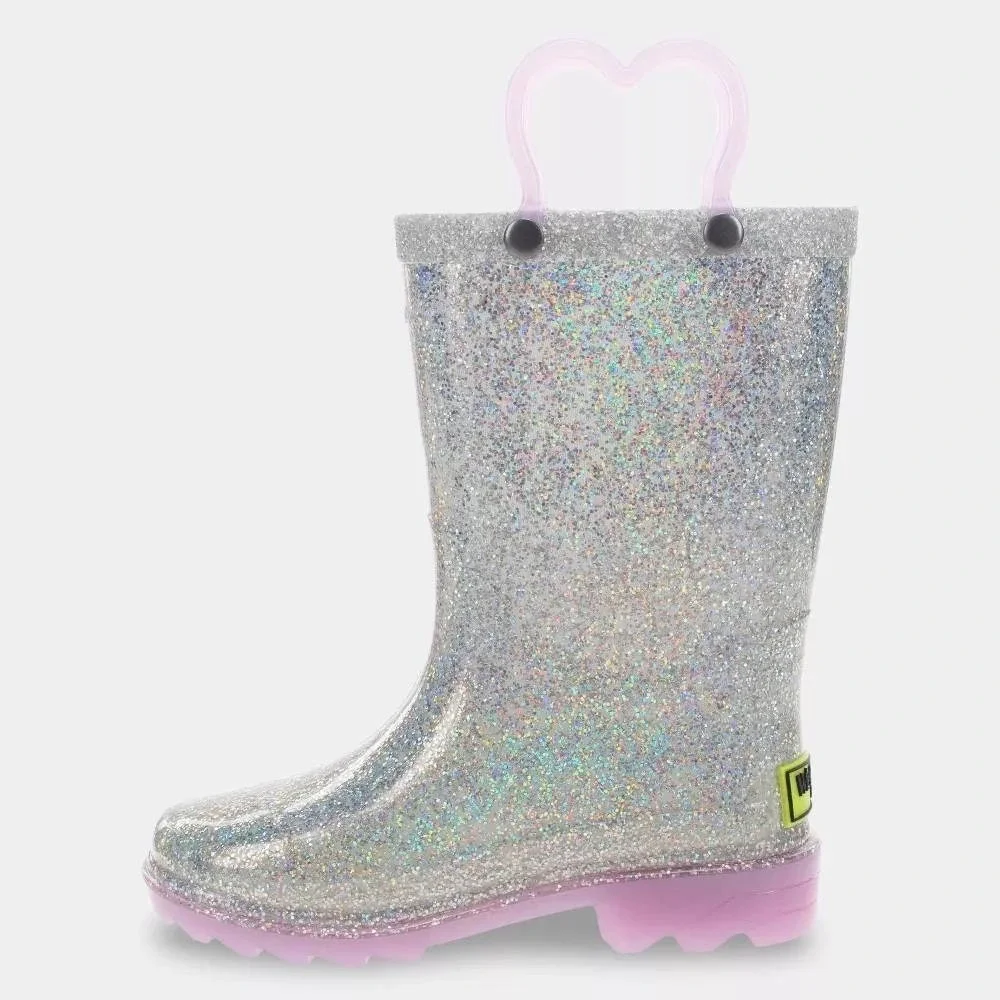 Girls Western Chief Light Up Glitter Rain Boots Silver Size 5T New With Tags